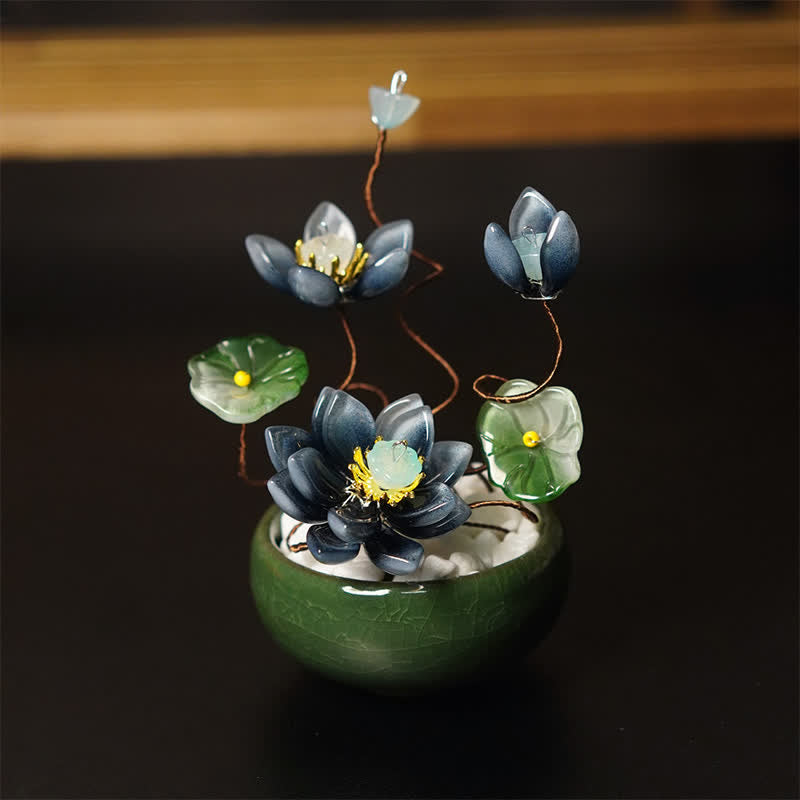 Buddha Stones Handgefertigter Lotus Liuli Blumentopf – Achtsame Wohndekoration - image 1