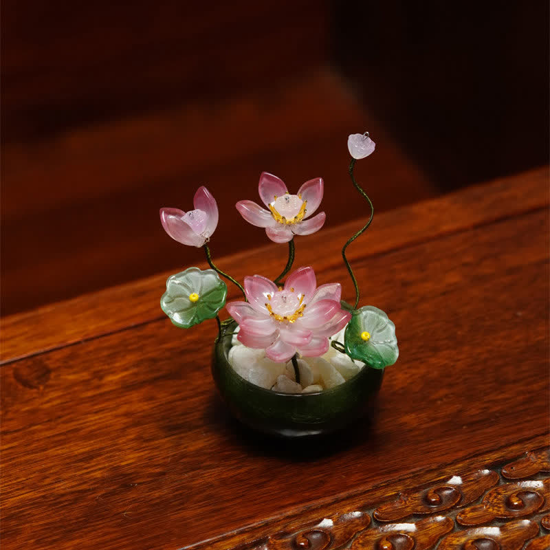 Buddha Stones Handgefertigter Lotus Liuli Blumentopf – Achtsame Wohndekoration - Tiefrosa - image 7