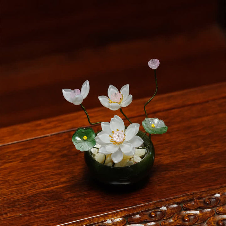 Buddha Stones Handgefertigter Lotus Liuli Blumentopf – Achtsame Wohndekoration - Weiß - image 6