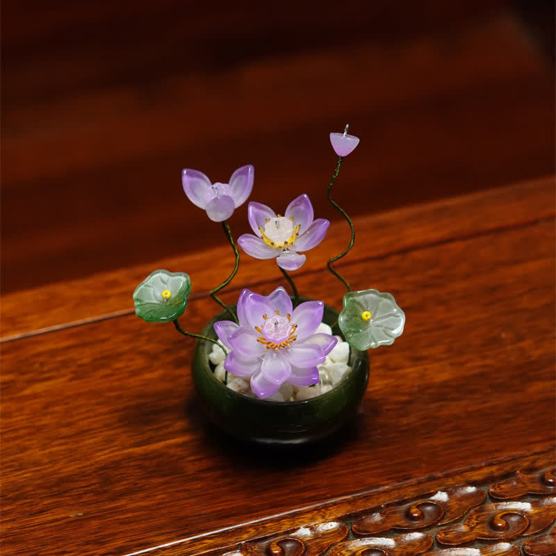 Buddha Stones Handgefertigter Lotus Liuli Blumentopf – Achtsame Wohndekoration - Lila - image 3