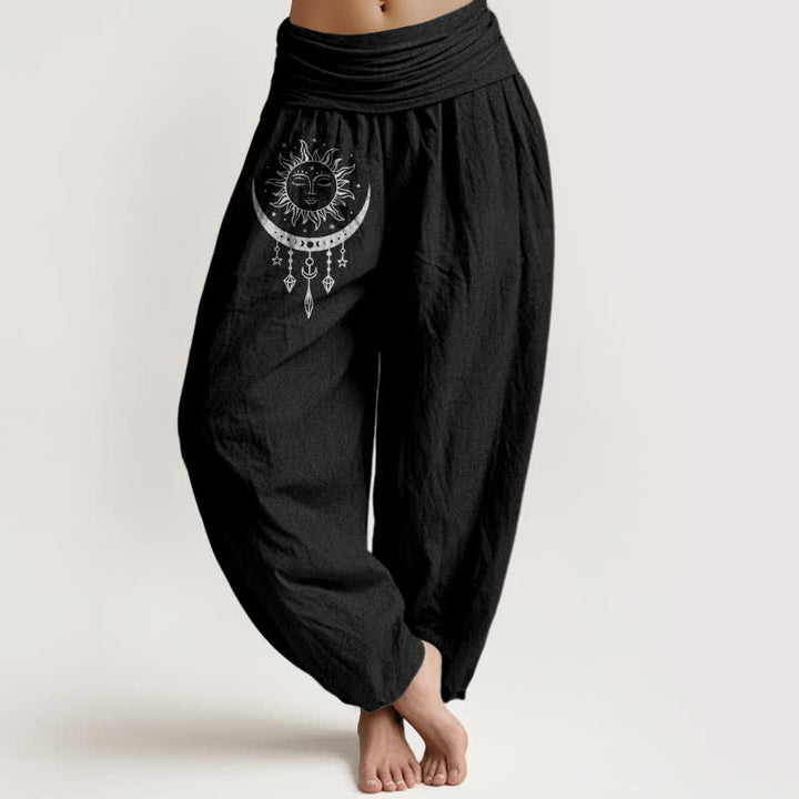 Buddha Stones Damen-Haremshose aus reiner Baumwolle mit Sonne-, Mond- und Sternenmuster sowie elastischem Bund. - Schwarz - US16, UK/AU20, EU48 (3XL) - image 5