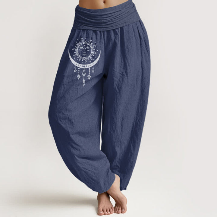 Buddha Stones Damen-Haremshose aus reiner Baumwolle mit Sonne-, Mond- und Sternenmuster sowie elastischem Bund. - Dunkelschieferblau - US16, UK/AU20, EU48 (3XL) - image 8