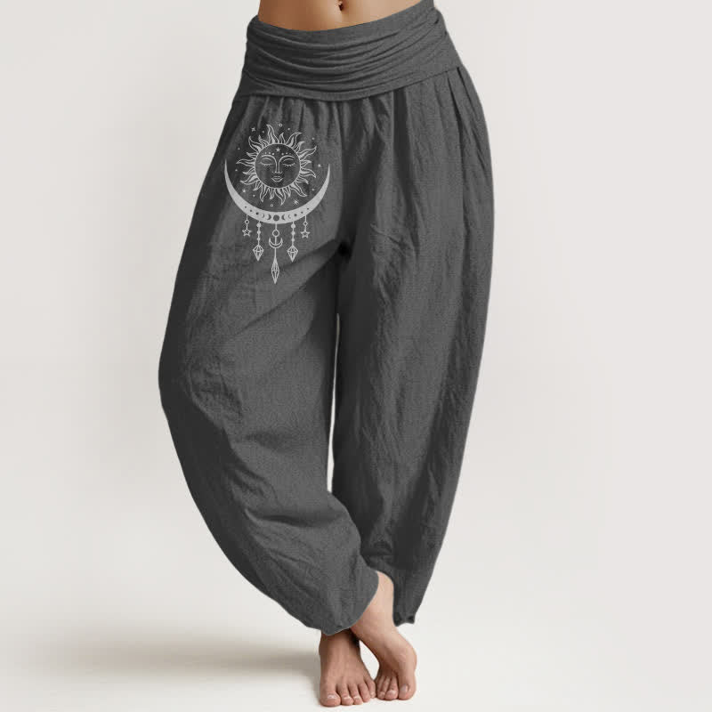 Buddha Stones Damen-Haremshose aus reiner Baumwolle mit Sonne-, Mond- und Sternenmuster sowie elastischem Bund. - DimGray - US16, UK/AU20, EU48 (3XL) - image 11
