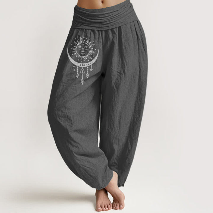 Buddha Stones Damen-Haremshose aus reiner Baumwolle mit Sonne-, Mond- und Sternenmuster sowie elastischem Bund. - DimGray - US16, UK/AU20, EU48 (3XL) - image 11
