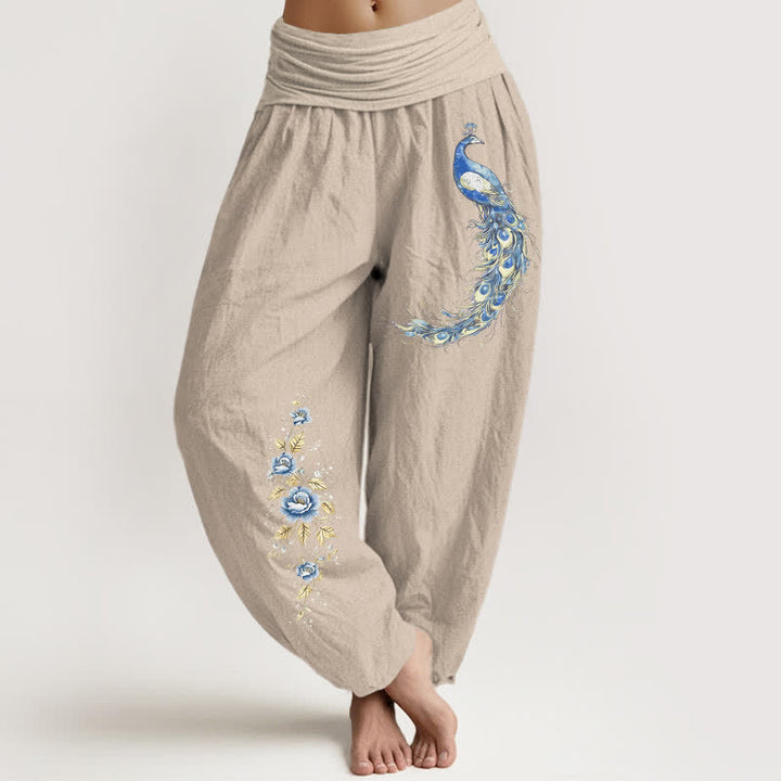 Buddha Stones Damen-Haremshose aus reiner Baumwolle mit Pfauenblütenmuster und elastischem Bund - Bräunen - US16, UK/AU20, EU48 (3XL) - image 5
