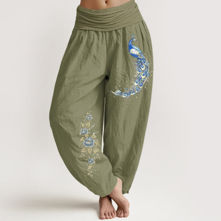 Buddha Stones Damen-Haremshose aus reiner Baumwolle mit Pfauenblütenmuster und elastischem Bund - Olivgrün - US16, UK/AU20, EU48 (3XL) - image 14