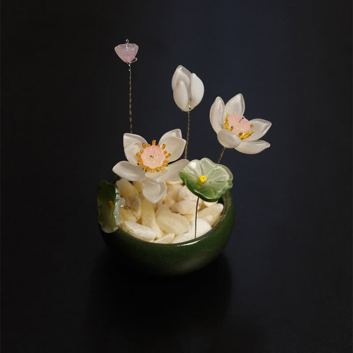 Buddha Stones Pfingstrosen-Lotus-Liuli-Blumentopf, handgefertigt, achtsame Wohndekoration - Hellrosa Lotus - image 3