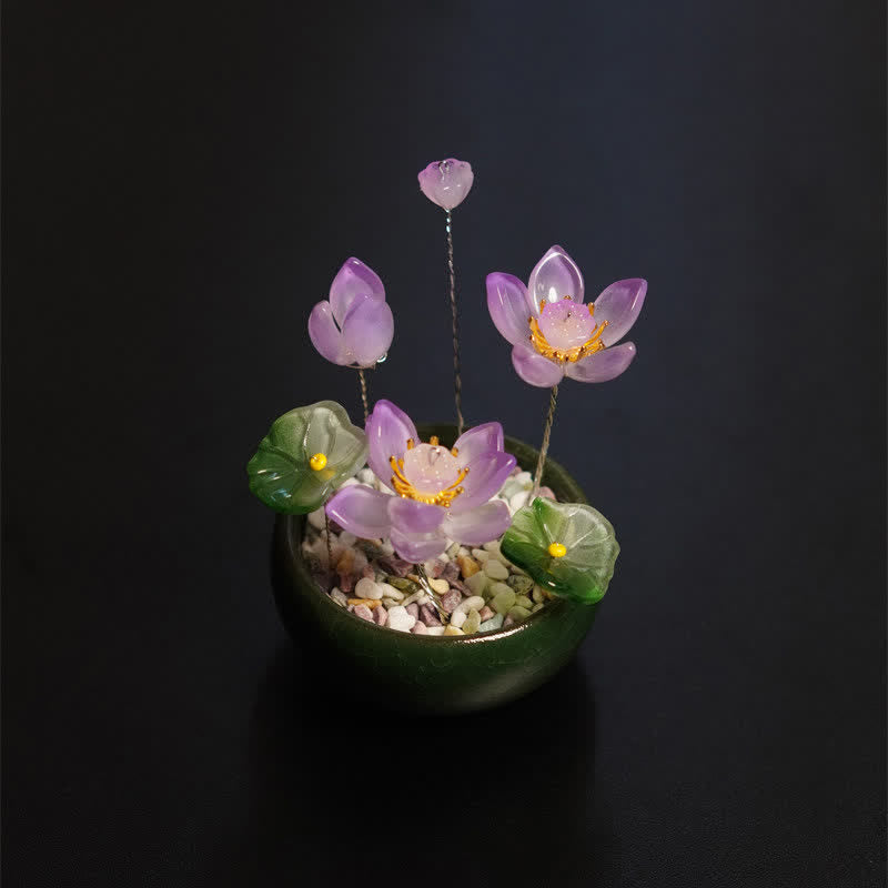 Buddha Stones Pfingstrosen-Lotus-Liuli-Blumentopf, handgefertigt, achtsame Wohndekoration - Purpur-Lotus - image 4