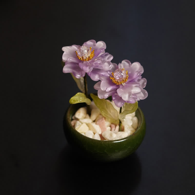 Buddha Stones Pfingstrosen-Lotus-Liuli-Blumentopf, handgefertigt, achtsame Wohndekoration - Lila Pfingstrose - image 1