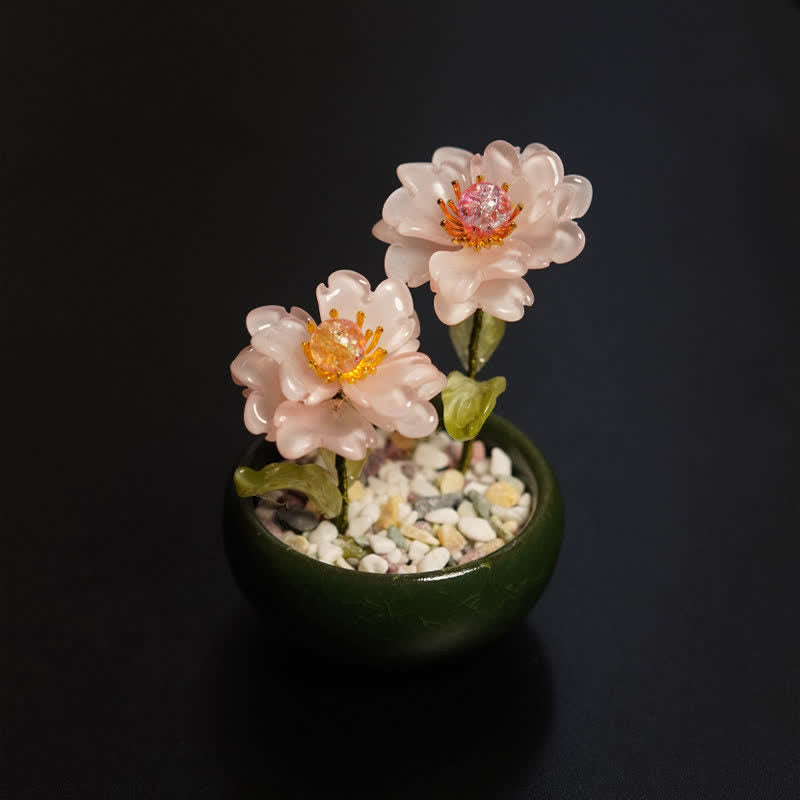 Buddha Stones Pfingstrosen-Lotus-Liuli-Blumentopf, handgefertigt, achtsame Wohndekoration - Rosa Pfingstrose - image 2