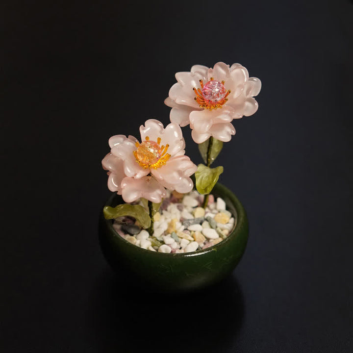 Buddha Stones Pfingstrosen-Lotus-Liuli-Blumentopf, handgefertigt, achtsame Wohndekoration - Rosa Pfingstrose - image 2