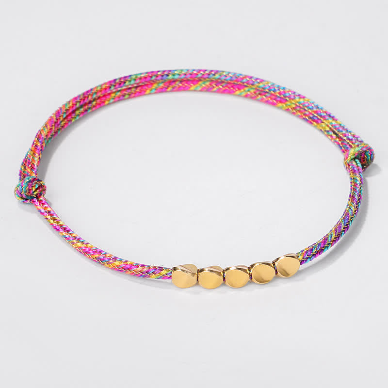 Buddha Stones Regenbogenfarbenes, mehrfarbiges, geflochtenes Armband mit goldenen Kupferperlen - Schnur (Handgelenkumfang: 15-28 cm) - image 0