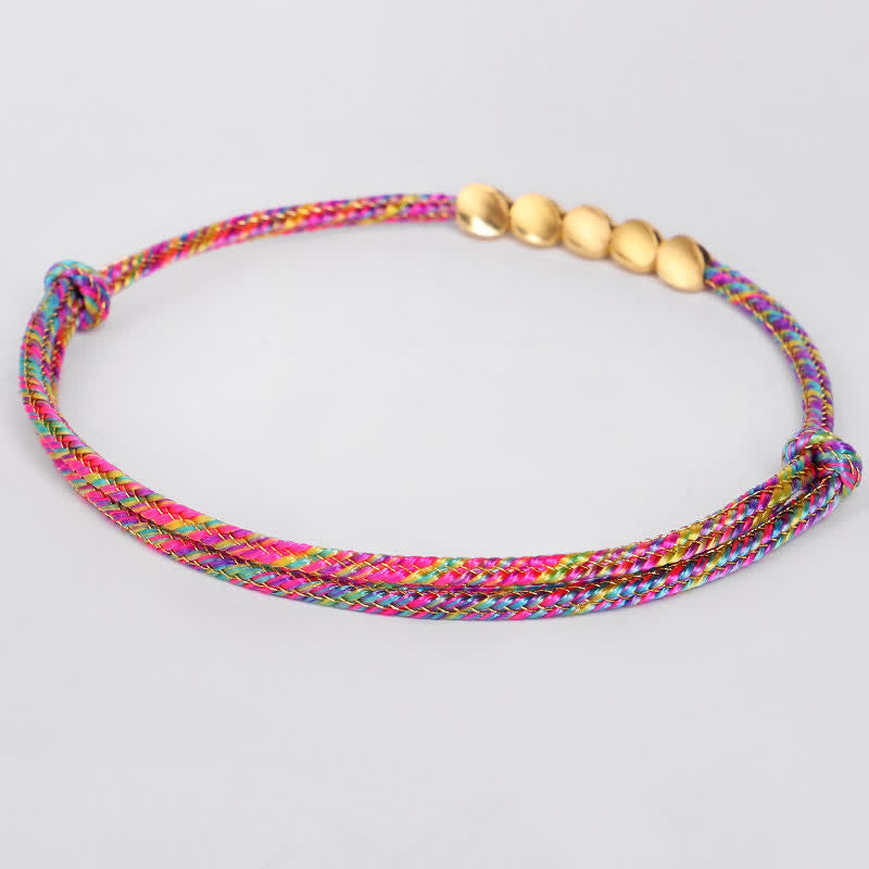 Buddha Stones Regenbogenfarbenes, mehrfarbiges, geflochtenes Armband mit goldenen Kupferperlen - image 4