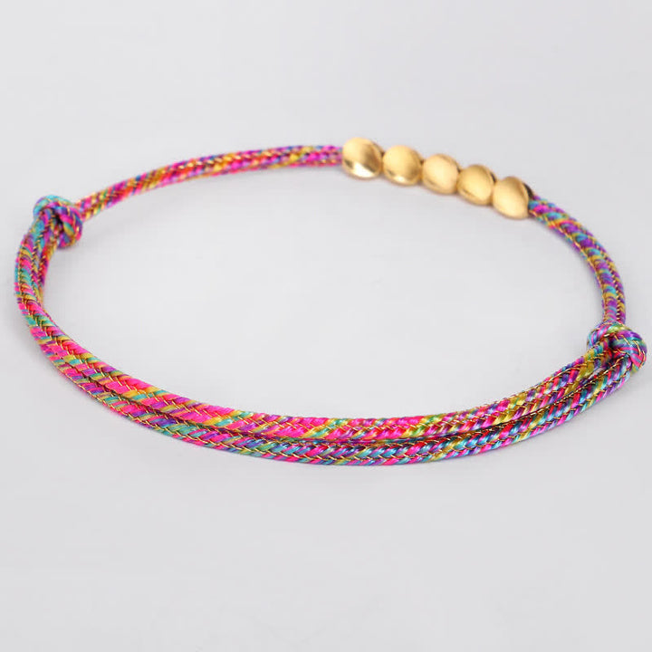 Buddha Stones Regenbogenfarbenes, mehrfarbiges, geflochtenes Armband mit goldenen Kupferperlen - image 4