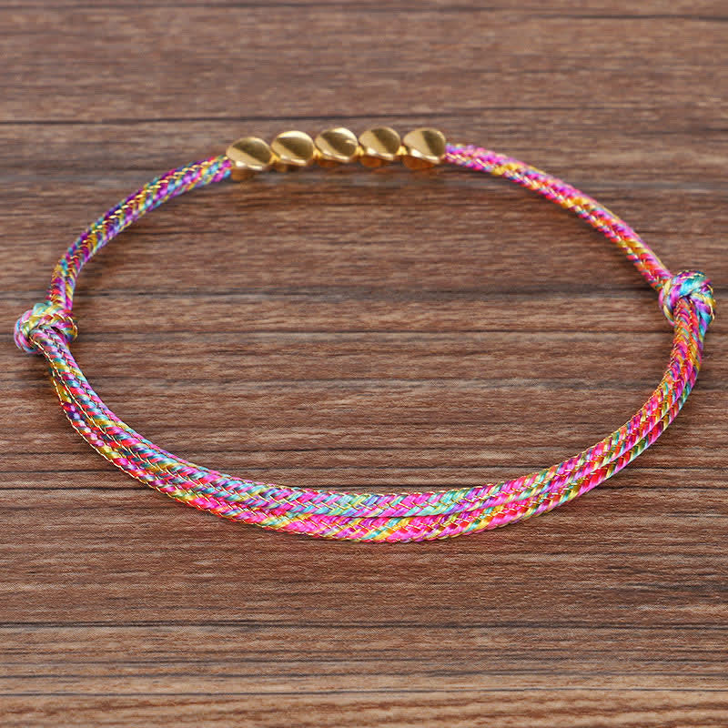 Buddha Stones Regenbogenfarbenes, mehrfarbiges, geflochtenes Armband mit goldenen Kupferperlen - image 3