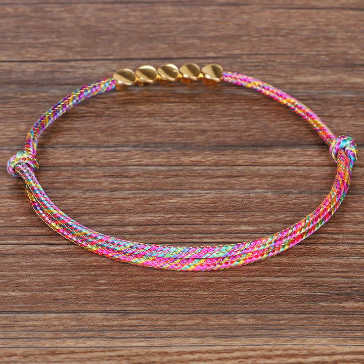 Buddha Stones Regenbogenfarbenes, mehrfarbiges, geflochtenes Armband mit goldenen Kupferperlen - image 3