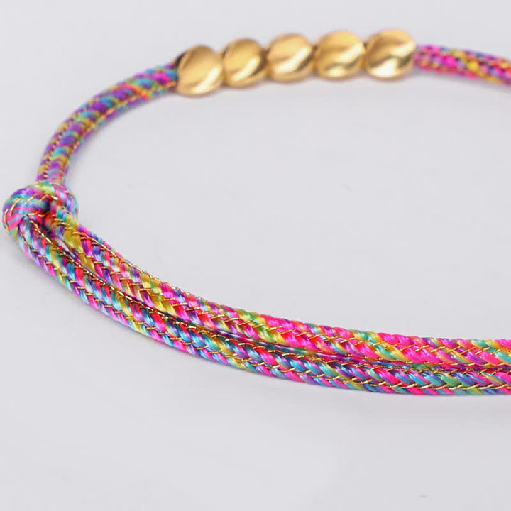 Buddha Stones Regenbogenfarbenes, mehrfarbiges, geflochtenes Armband mit goldenen Kupferperlen - image 8