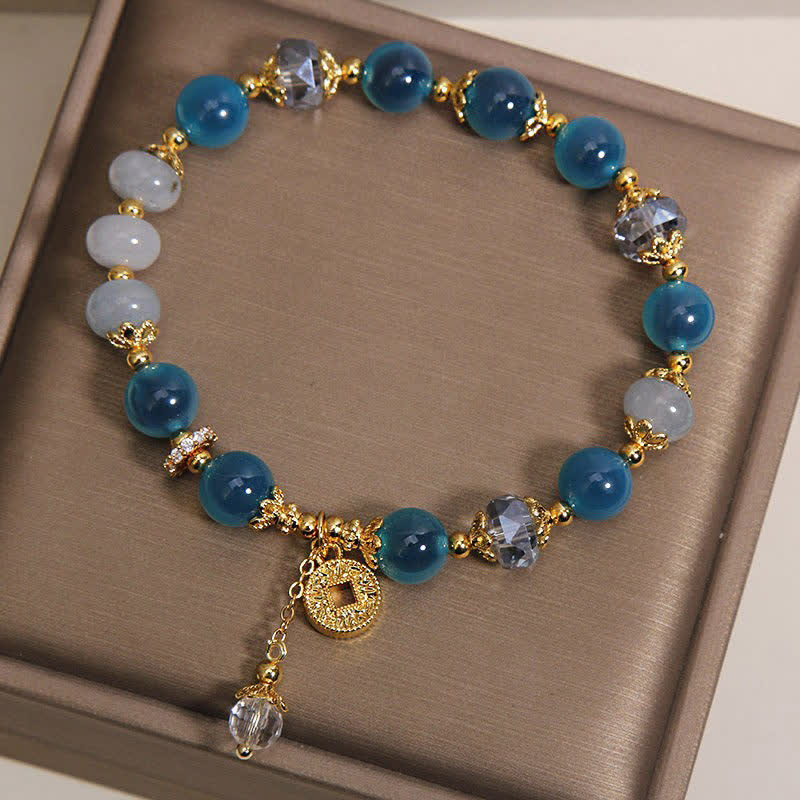 Buddha Stones Blaues natürliches Bonbonachat-Kupfer-Münz-Bastelarmband - image 3