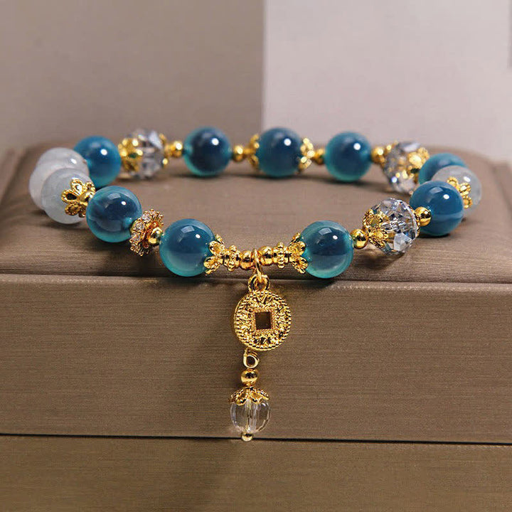 Buddha Stones Blaues natürliches Bonbonachat-Kupfer-Münz-Bastelarmband - image 7