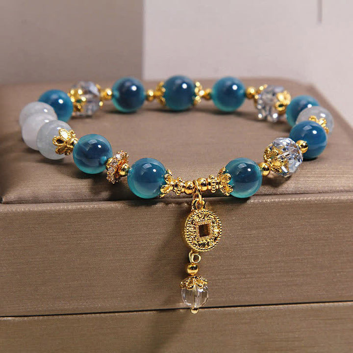Buddha Stones Blaues natürliches Bonbonachat-Kupfer-Münz-Bastelarmband - image 2