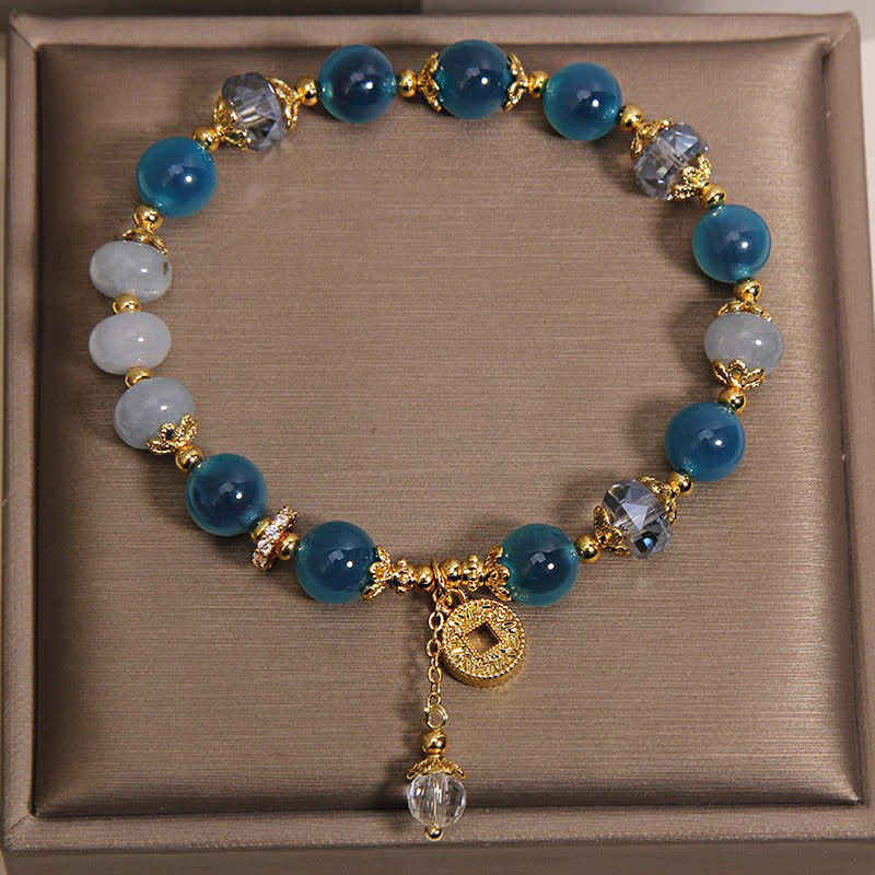 Buddha Stones Blaues natürliches Bonbonachat-Kupfer-Münz-Bastelarmband - image 4