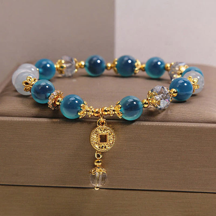 Buddha Stones Blaues natürliches Bonbonachat-Kupfer-Münz-Bastelarmband - Zuckerachat (Handgelenkumfang 15-16 cm) - image 0