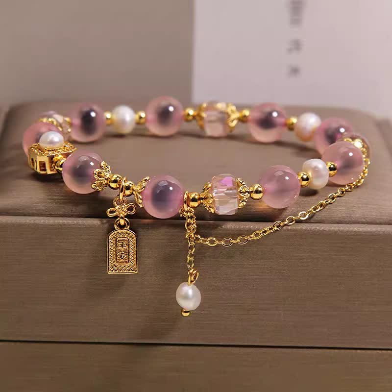 Buddha Stones Heilendes Armband aus rosa Natur-Achatperlen - Zuckerachat (Handgelenkumfang 15-16 cm) - image 0