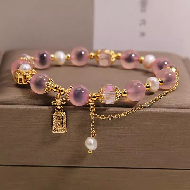 Buddha Stones Heilendes Armband aus rosa Natur-Achatperlen - Zuckerachat (Handgelenkumfang 15-16 cm) - image 0