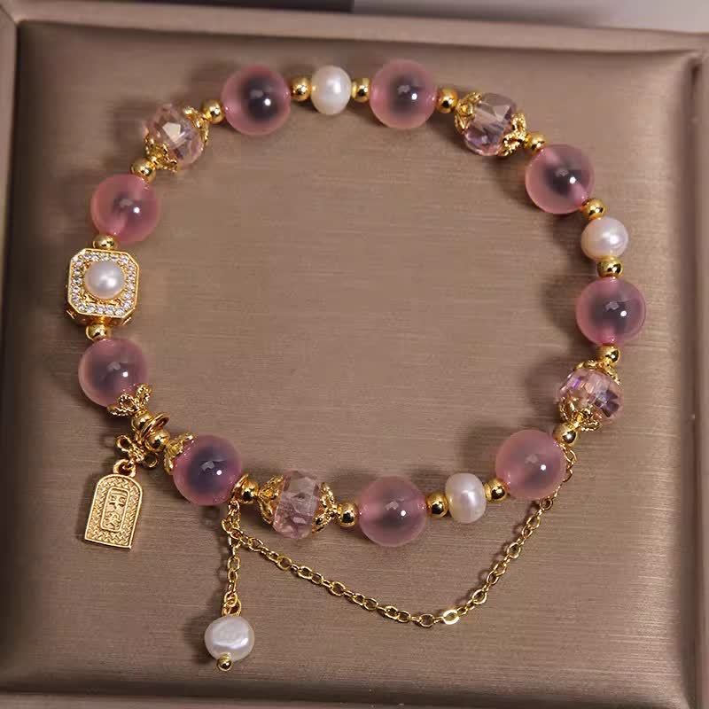 Buddha Stones Heilendes Armband aus rosa Natur-Achatperlen - image 2