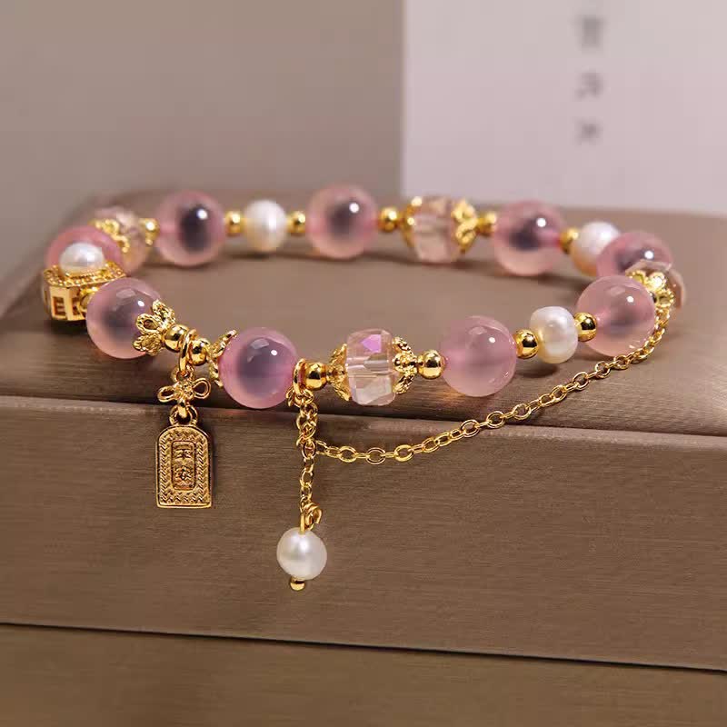 Buddha Stones Heilendes Armband aus rosa Natur-Achatperlen - image 1