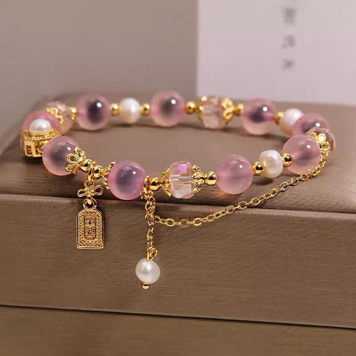Buddha Stones Heilendes Armband aus rosa Natur-Achatperlen - image 1