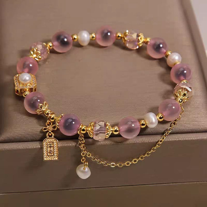 Buddha Stones Heilendes Armband aus rosa Natur-Achatperlen - image 3