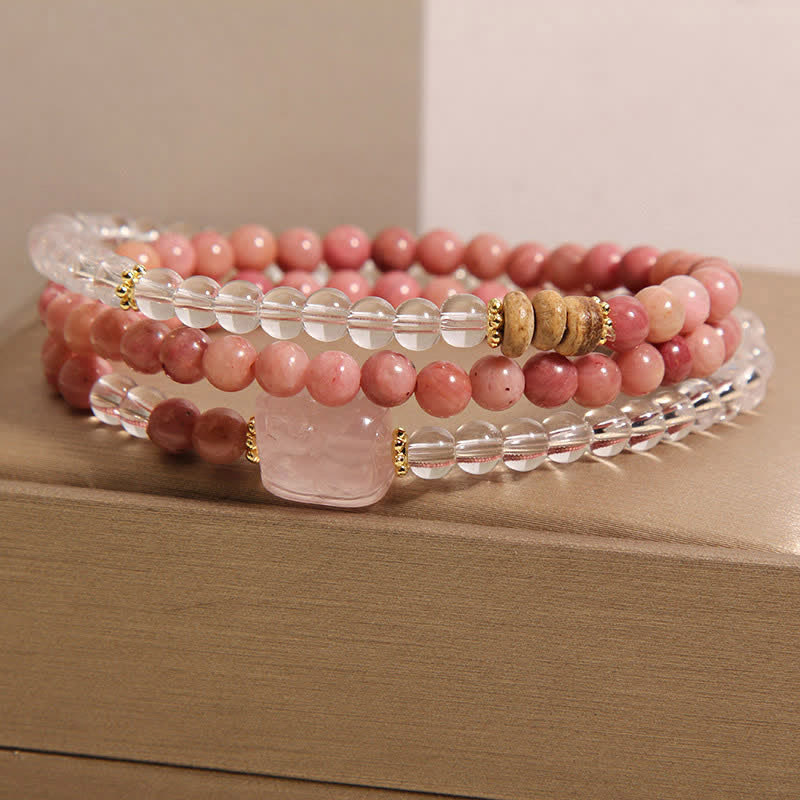 Buddha Stones Rhodonit-Klarquarz-Rosenquarz-PiXiu-Dreifachwickelarmband - image 1