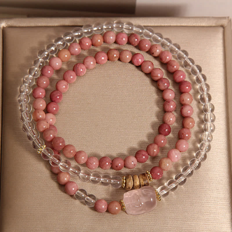 Buddha Stones Rhodonit-Klarquarz-Rosenquarz-PiXiu-Dreifachwickelarmband - image 4