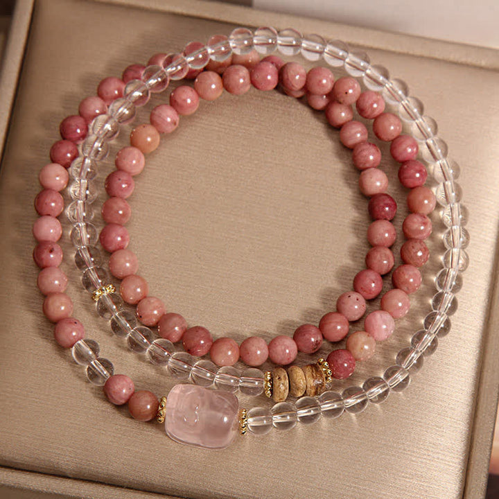 Buddha Stones Rhodonit-Klarquarz-Rosenquarz-PiXiu-Dreifachwickelarmband - image 3