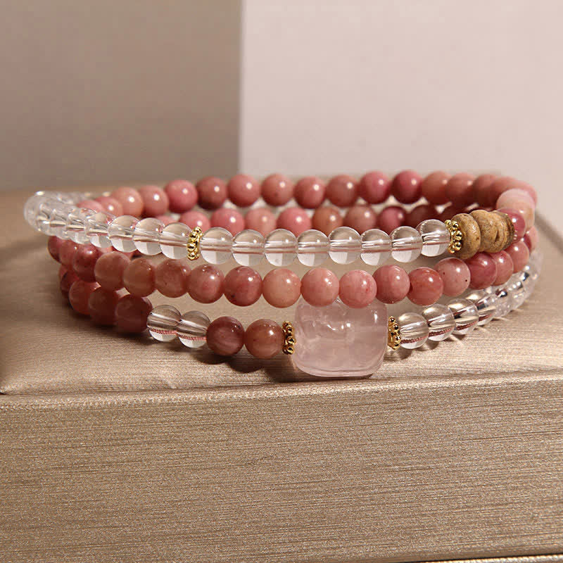 Buddha Stones Rhodonit-Klarquarz-Rosenquarz-PiXiu-Dreifachwickelarmband - image 2