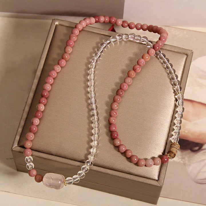 Buddha Stones Rhodonit-Klarquarz-Rosenquarz-PiXiu-Dreifachwickelarmband - image 11