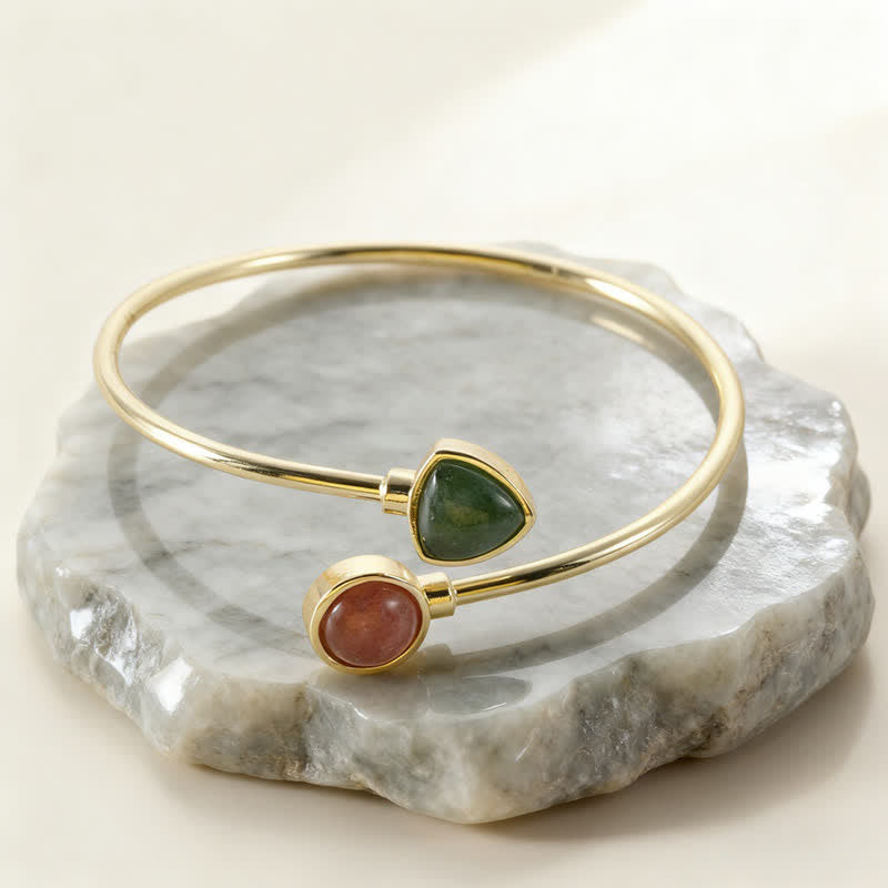 Buddha Stones Amazonit-Armband mit verschiedenen Kristallen, offen und verstellbar - Natürlicher grüner Erdbeerquarz (Farbe kann variieren) - image 12