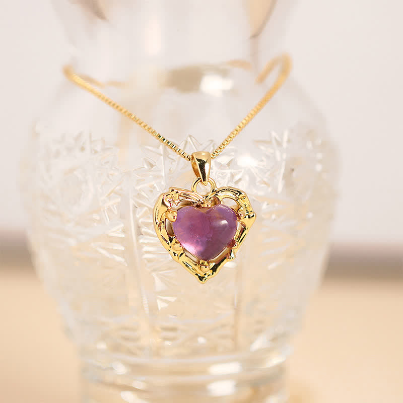 Buddha Stones Halskette mit herzförmigem, ausbalanciertem Amethyst-Kristall-Einsatz - Natürlicher Amethyst (Farbe kann variieren) - image 0