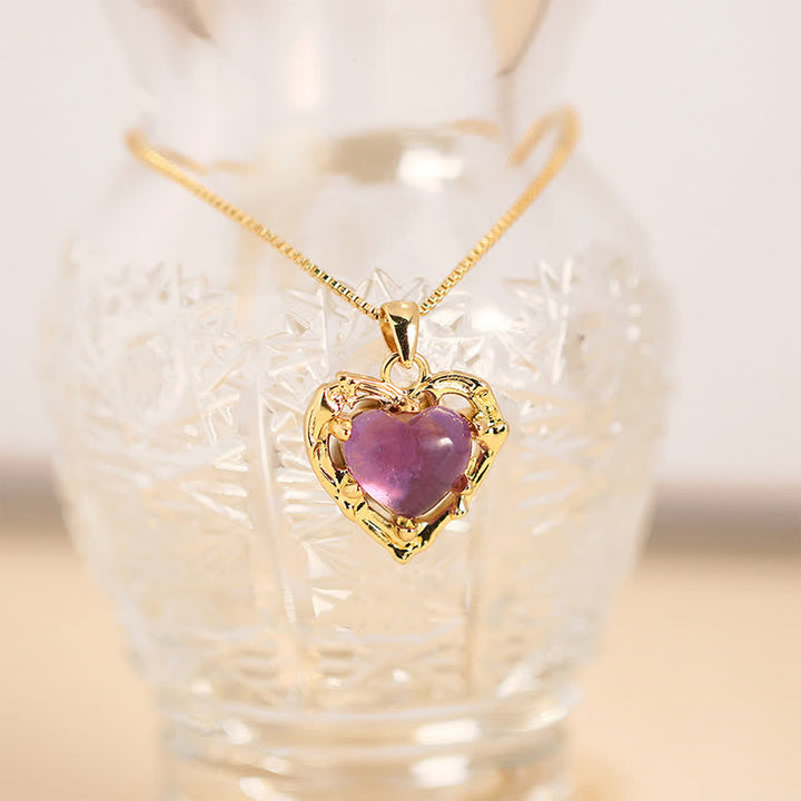 Buddha Stones Halskette mit herzförmigem, ausbalanciertem Amethyst-Kristall-Einsatz - Natürlicher Amethyst (Farbe kann variieren) - image 0