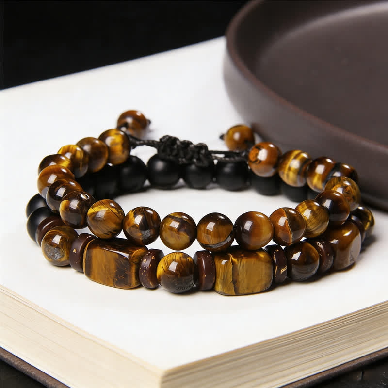Buddha Stones 2er-Packung Tigerauge-Hämatit-Quadrat-Doppelwickelperlen-Armband - image 8