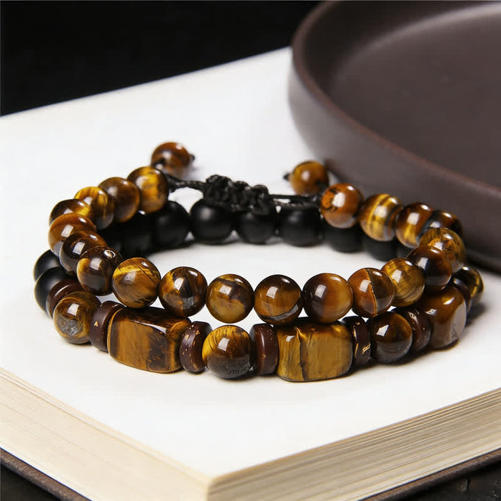 Buddha Stones 2er-Packung Tigerauge-Hämatit-Quadrat-Doppelwickelperlen-Armband - image 8