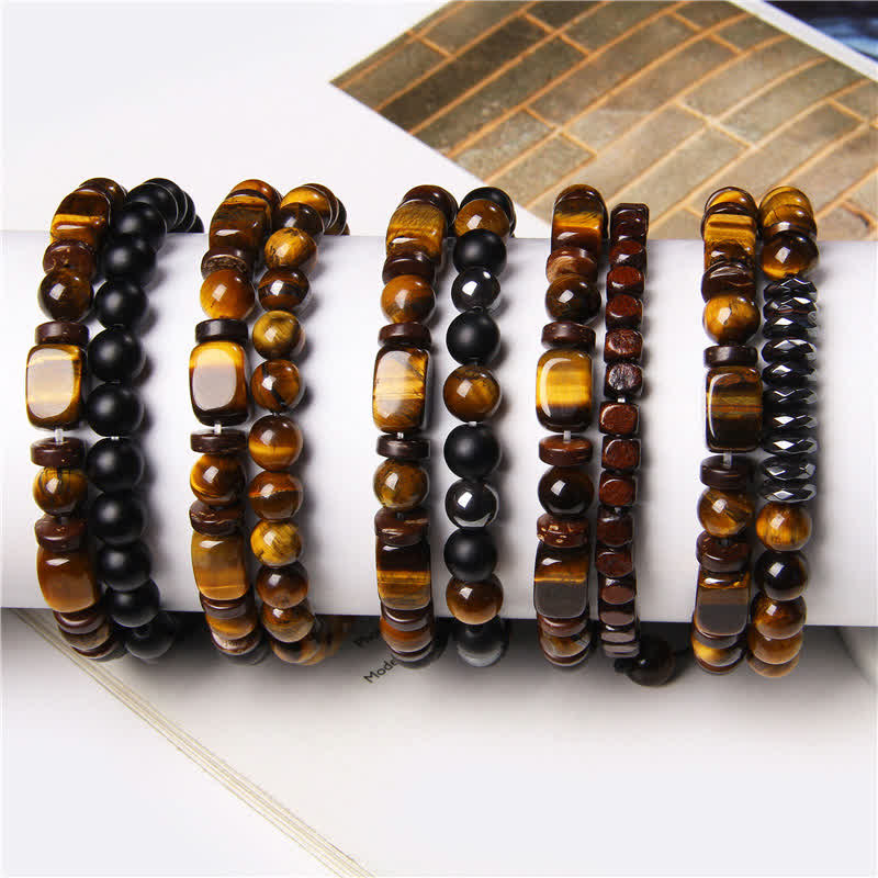 Buddha Stones 2er-Packung Tigerauge-Hämatit-Quadrat-Doppelwickelperlen-Armband - image 9