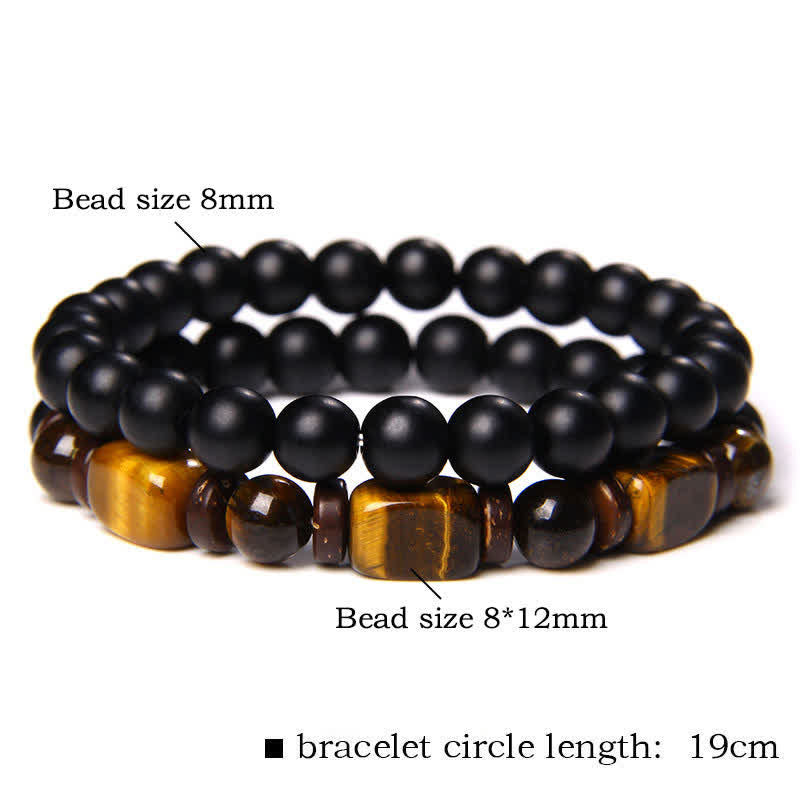 Buddha Stones 2er-Packung Tigerauge-Hämatit-Quadrat-Doppelwickelperlen-Armband - 2 Stück Tigeraugen-Ohrringe aus schwarzem Glas (Handgelenkumfang: 16–17 cm) - image 4