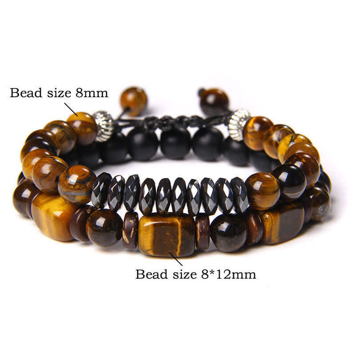 Buddha Stones 2er-Packung Tigerauge-Hämatit-Quadrat-Doppelwickelperlen-Armband - 2 Stück facettierter Tigerauge-Hämatit (Handgelenkumfang: 16–17 cm) - image 0