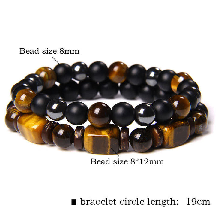 Buddha Stones 2er-Packung Tigerauge-Hämatit-Quadrat-Doppelwickelperlen-Armband - 2 Stück Tigerauge Hämatit Schwarzes Glas (Handgelenkumfang: 16–17 cm) - image 2