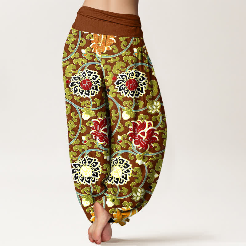 Buddha Stones Damen-Haremshose aus reiner Baumwolle mit böhmischem Lotus-Rankenmuster und elastischem Bund - image 6