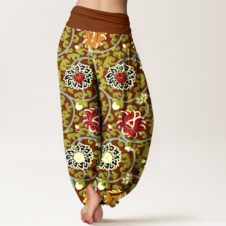 Buddha Stones Damen-Haremshose aus reiner Baumwolle mit böhmischem Lotus-Rankenmuster und elastischem Bund - image 6