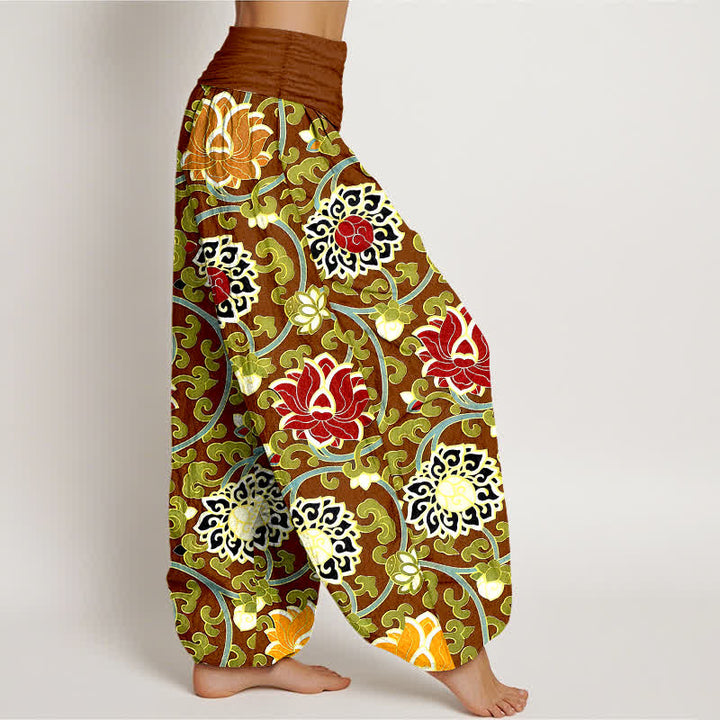 Buddha Stones Damen-Haremshose aus reiner Baumwolle mit böhmischem Lotus-Rankenmuster und elastischem Bund - image 7