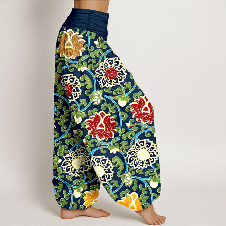 Buddha Stones Damen-Haremshose aus reiner Baumwolle mit böhmischem Lotus-Rankenmuster und elastischem Bund - image 10